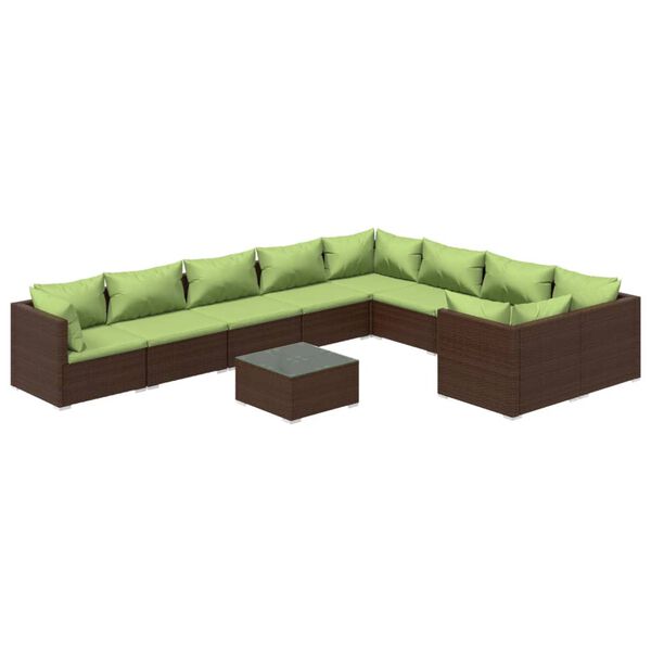 vidaXL 10-delige Loungeset met kussens poly rattan bruin