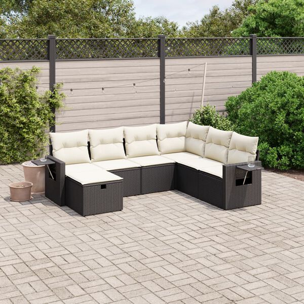 vidaXL 7-delige Loungeset met kussens poly rattan zwart