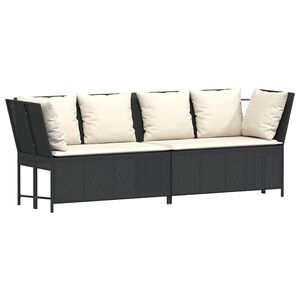 vidaXL Tuinbank met kussens poly rattan zwart