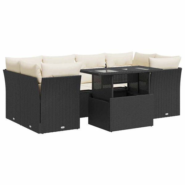 vidaXL 7-delige Loungeset met kussens poly rattan zwart