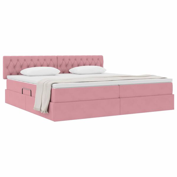vidaXL Opslag bed met matras met hoofdeinde Roze 200 x 200 cm Fluweel