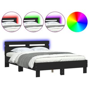 vidaXL Bedframe met hoofdeinde en LED zwart 135x190 cm