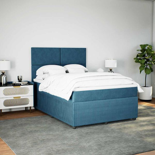 vidaXL Boxspring met matras fluweel donkerblauw 140x190 cm