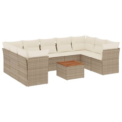 vidaXL 10-delige Loungeset met kussens poly rattan beige