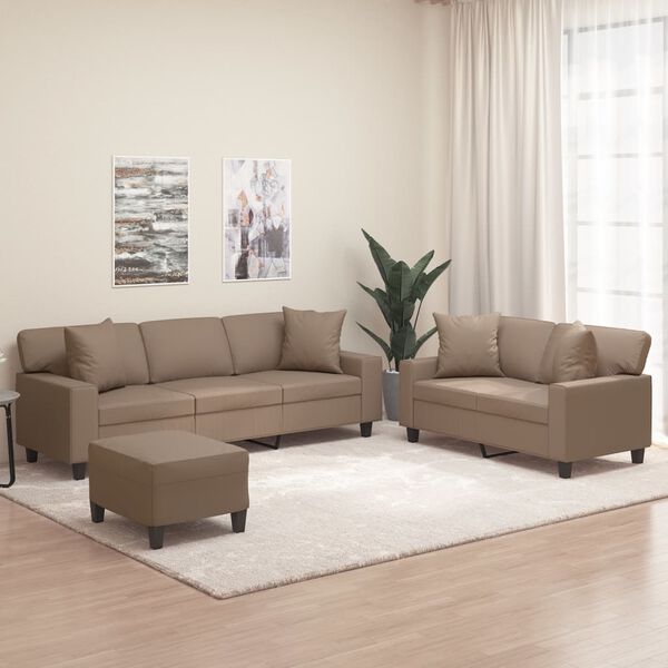vidaXL 3-delige Loungeset met kussens kunstleer cappuccinokleurig