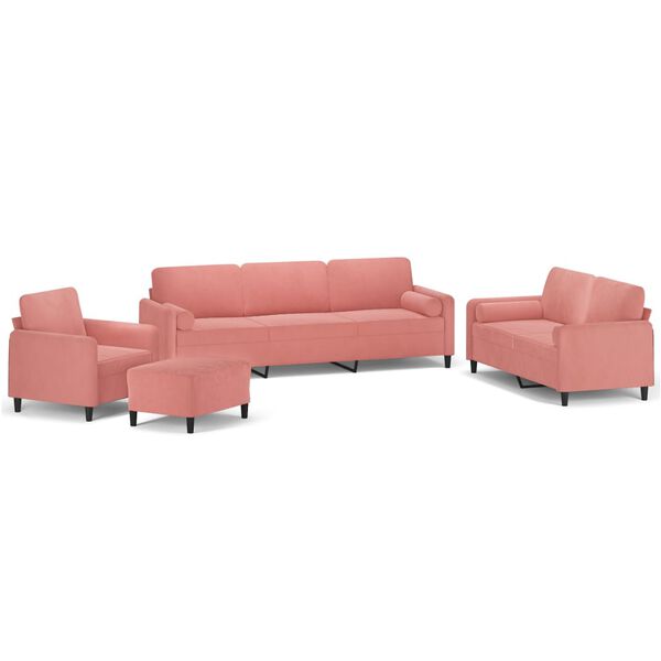 vidaXL 4-delige Loungeset met sierkussens en kussens fluweel roze