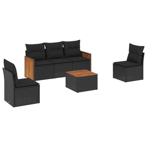 vidaXL 6-delige Loungeset met kussens poly rattan zwart