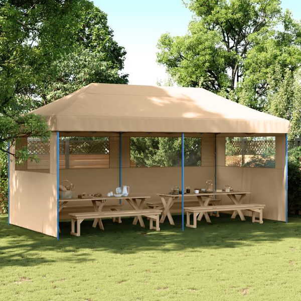 vidaXL Partytent inklapbaar pop-up met 3 zijwanden beige