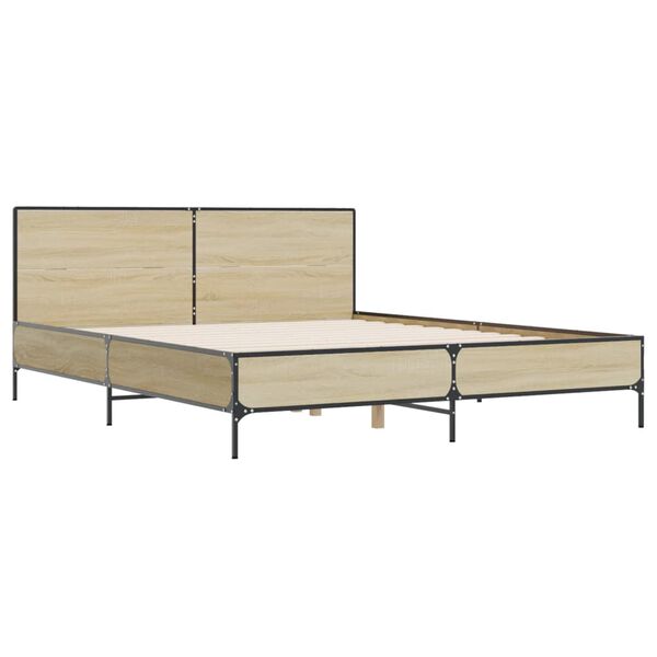 vidaXL Bedframe bewerkt hout metaal sonoma eikenkleurig 135x190 cm