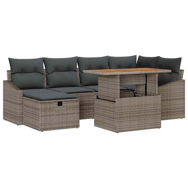 vidaXL Tuin Sofa Set met kussen met opslag 7 pcs Grijs Poly riet