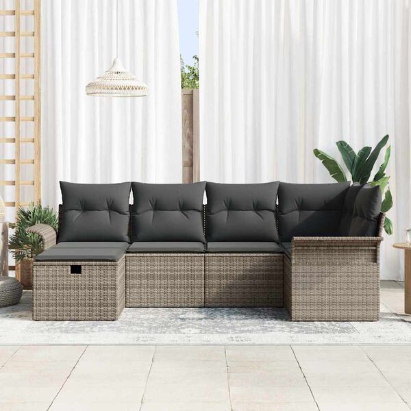 vidaXL Tuin Sofa Set met kussen met opslag 6 pcs Grijs poly rattan