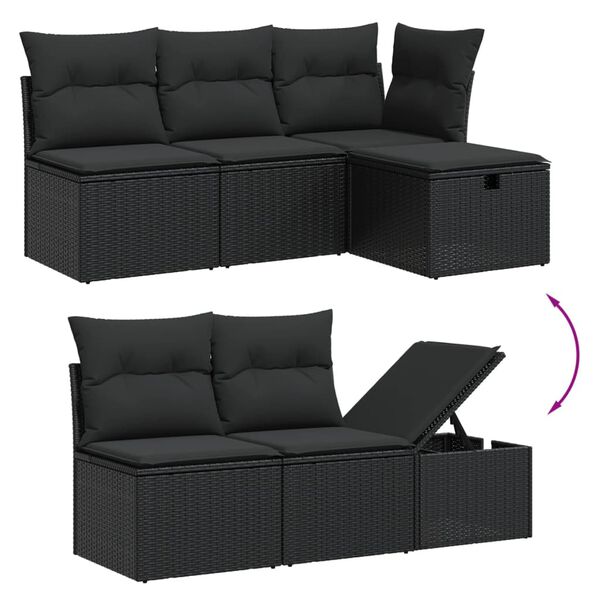 vidaXL 5-delige Loungeset met kussens poly rattan zwart