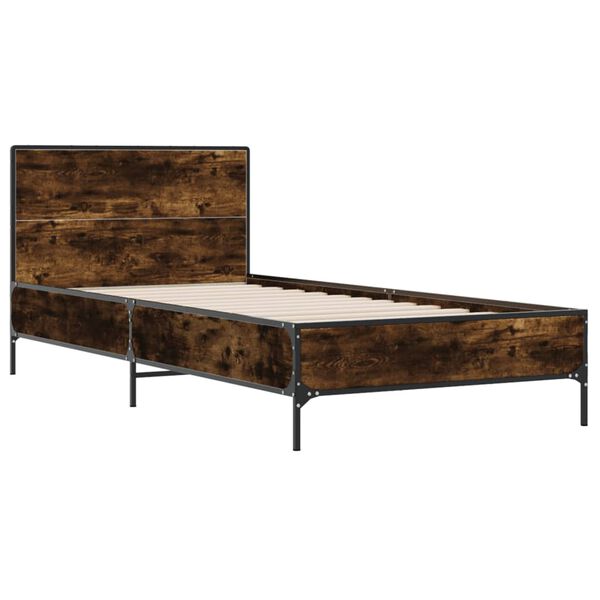 vidaXL Bedframe bewerkt hout en metaal gerookt eikenkleurig 90x190 cm