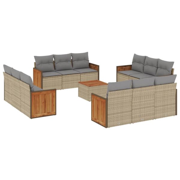 vidaXL 13-delige Loungeset met kussens poly rattan beige