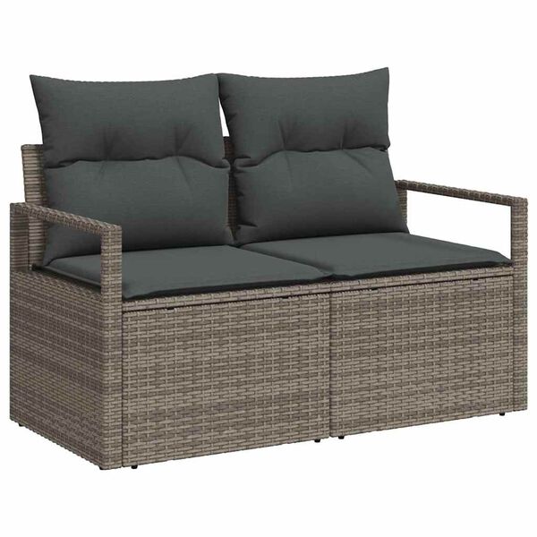 vidaXL Tuin Sofa Set met kussen met opslag 9 pcs Grijs Poly riet