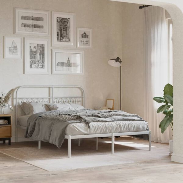 vidaXL Bedframe met hoofdbord metaal wit 140x190 cm