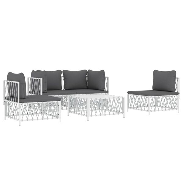 vidaXL 5-delige Loungeset met kussens staal wit
