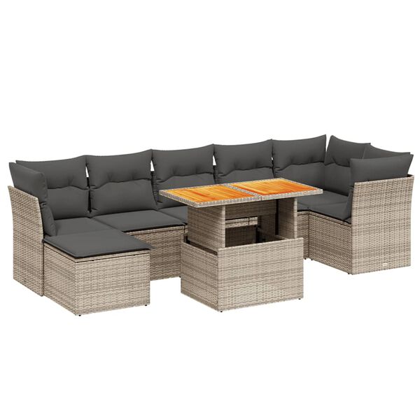 vidaXL 8-delige Loungeset met kussens poly rattan grijs