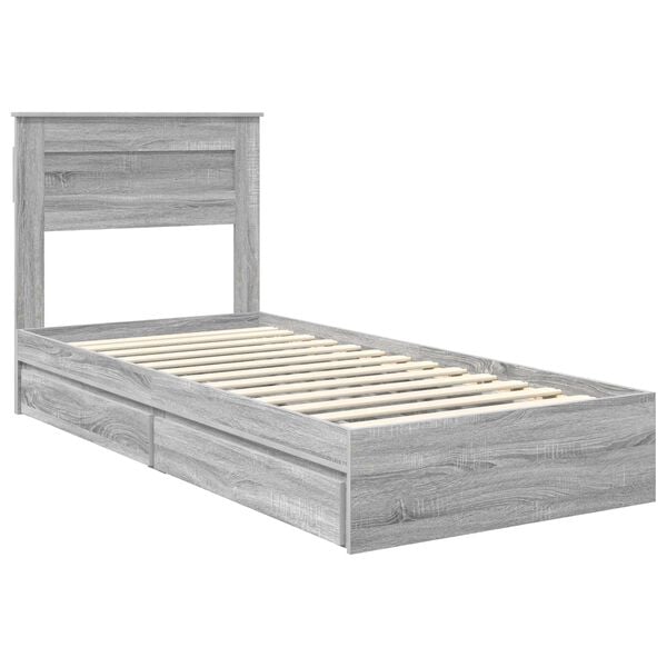 vidaXL Opslag bed met hoofdeinde Grijs Sonoma 75 x 190 cm Bewerkt hout