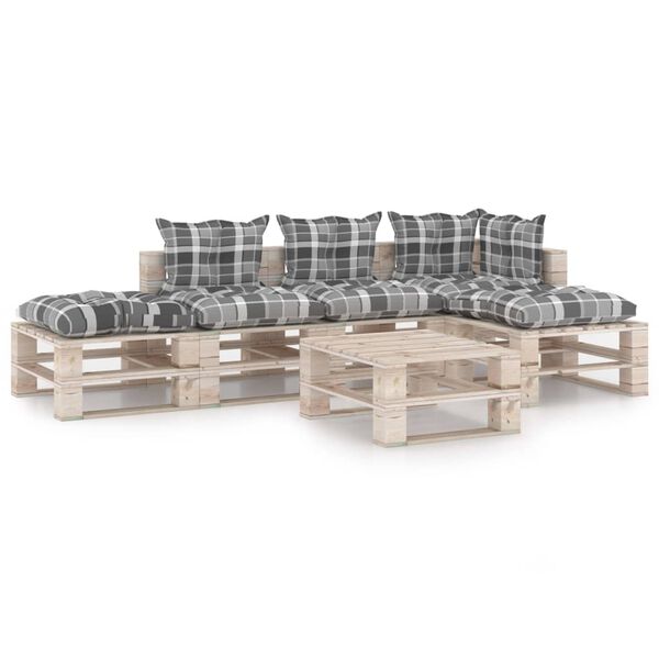 vidaXL 6-delige Loungeset met kussens pallet grenenhout
