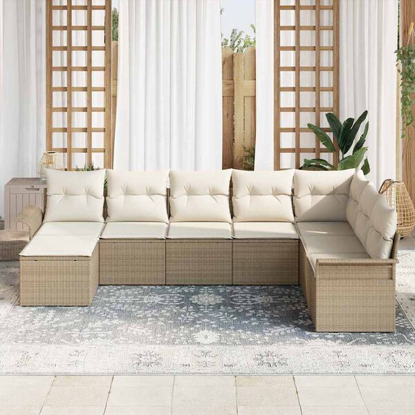 vidaXL Tuin Sofa Set met kussen 8 pcs Beige poly rattan