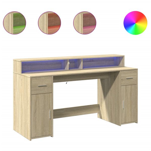 vidaXL Bureau met LED-verlichting 160x55x91 cm hout sonoma eikenkleur