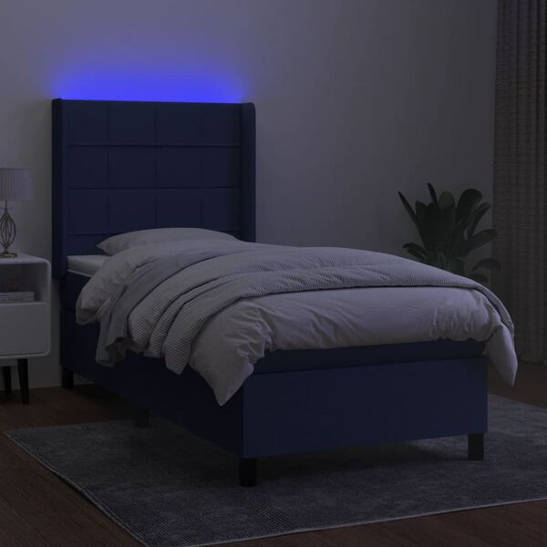 vidaXL Boxspring met matras en LED stof blauw 90x200 cm