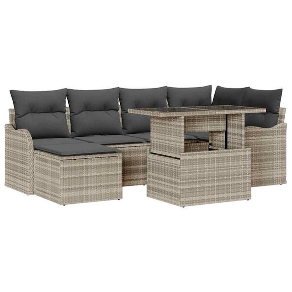 vidaXL Tuin Sofa Set met kussen 7 pcs Lichtgrijs Poly riet