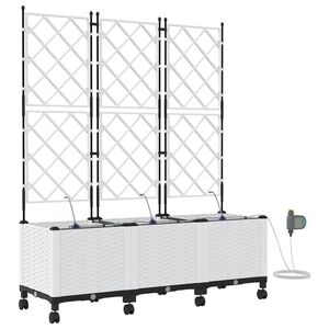 vidaXL Tuin Pot met Irrigatie en Wielen 3 st Wit 120 x 40 x 148 cm PP