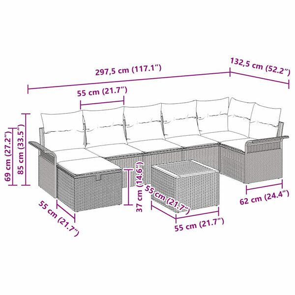 vidaXL Tuin Sofa Set 8 pcs Beige poly rattan