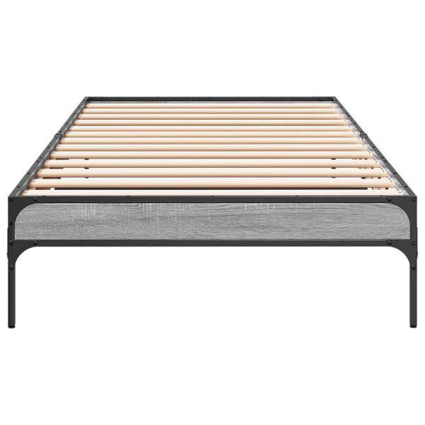 vidaXL Bedframe bewerkt hout en metaal grijs sonoma eiken 75x190 cm