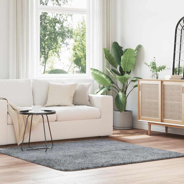 vidaXL Hoogpolig vloerkleed NAVARRA 160x160 cm polyester lichtgrijs