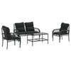 vidaXL 4-delige Loungeset met kussens poly rattan zwart