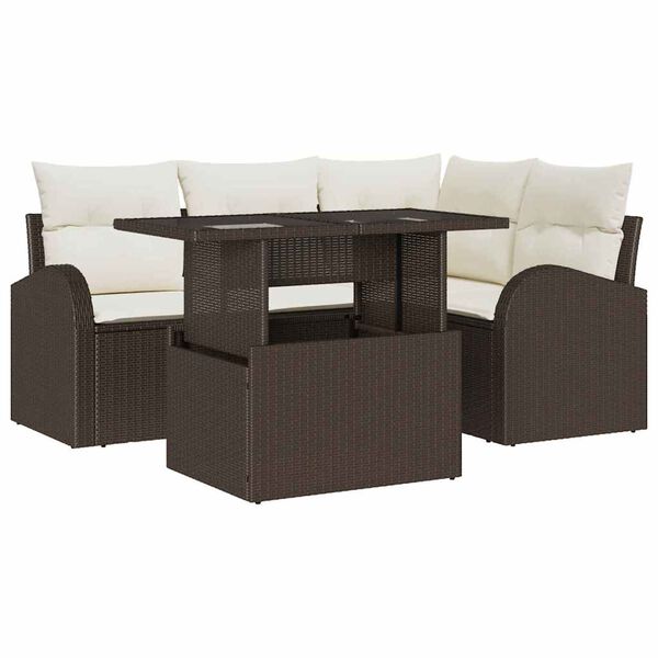 vidaXL Tuin Sofa Set met kussen met opslag 5 pcs Bruin Poly riet