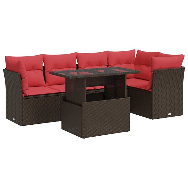 vidaXL 6-delige Loungeset met kussens poly rattan acacia bruin