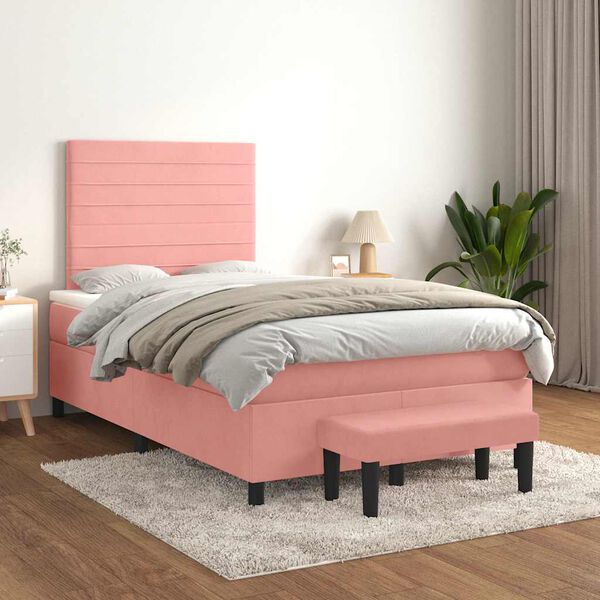 vidaXL Boxspring met matras fluweel roze 120x190 cm
