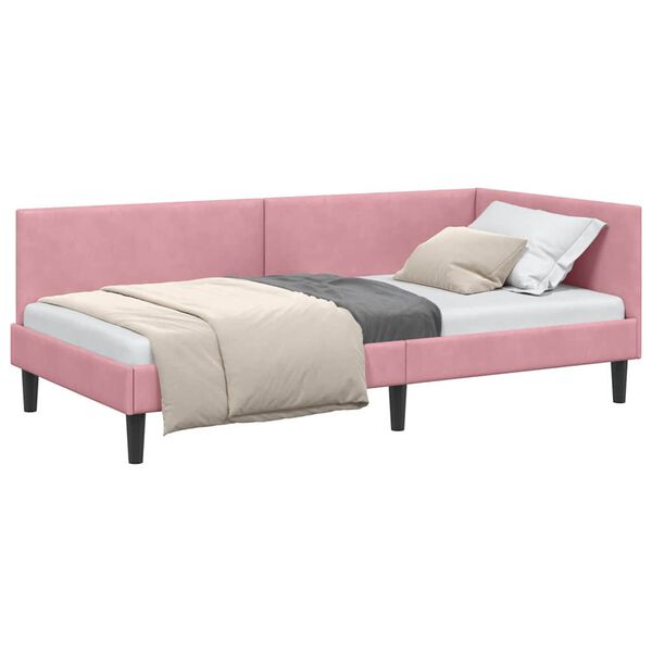 vidaXL Hoekbedframe met hoofdeinde Roze 80 cm x 200 cm Fluweel