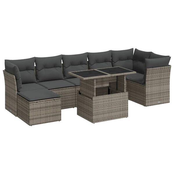 vidaXL 8-delige Loungeset met kussens poly rattan grijs