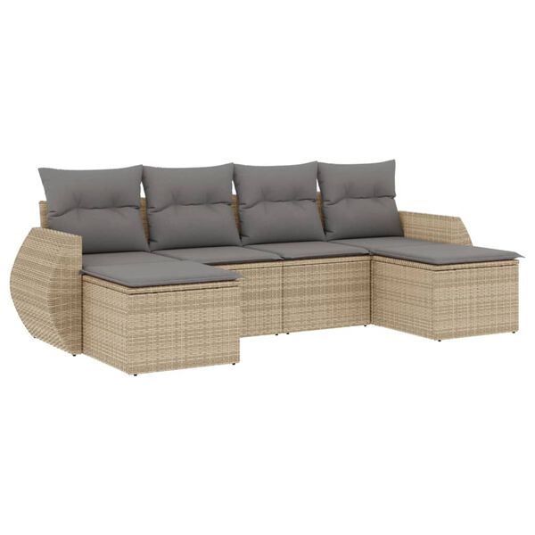 vidaXL 6-delige Loungeset met kussens poly rattan beige