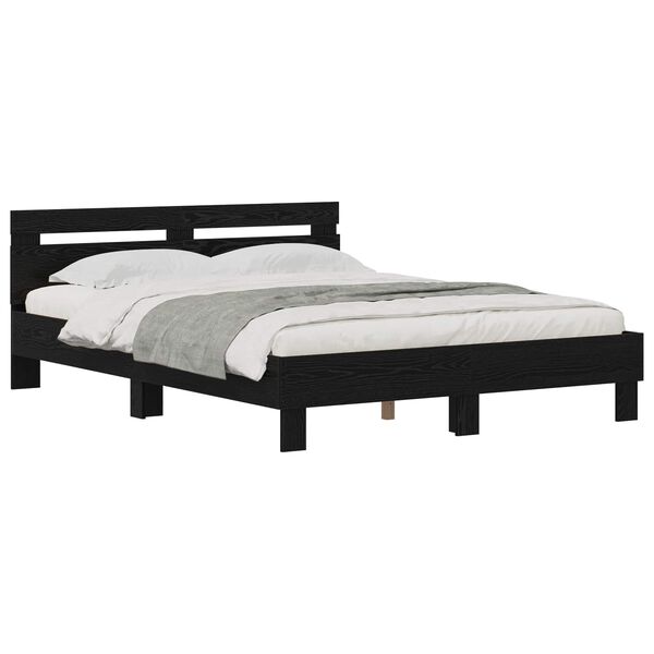 vidaXL Bedframe met hoofdeinde Zwart Eiken 160 x 200 cm Bewerkt hout