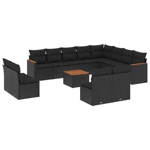 vidaXL 13-delige Loungeset met kussens poly rattan zwart