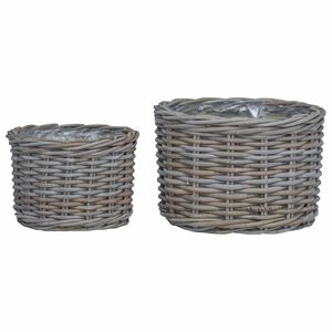 vidaXL Bloempot Mand met opslag 2 pcs Grijs Kubu Rattan