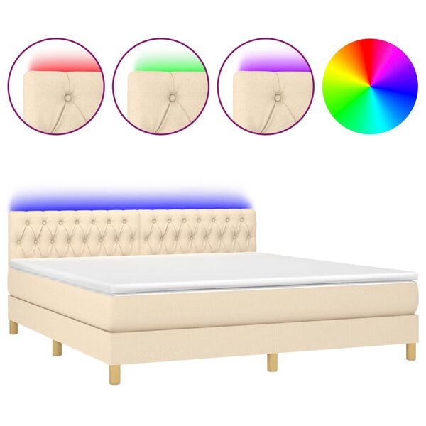 vidaXL Boxspring met matras en LED stof cr&egrave;mekleurig 160x200 cm
