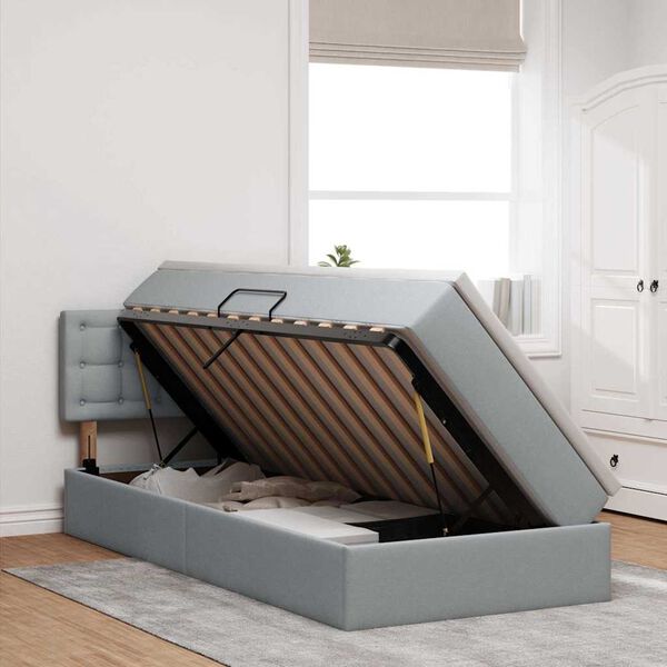 vidaXL Opbergbed met matras Lichtgrijs 90 x 200 cm Bewerkt hout