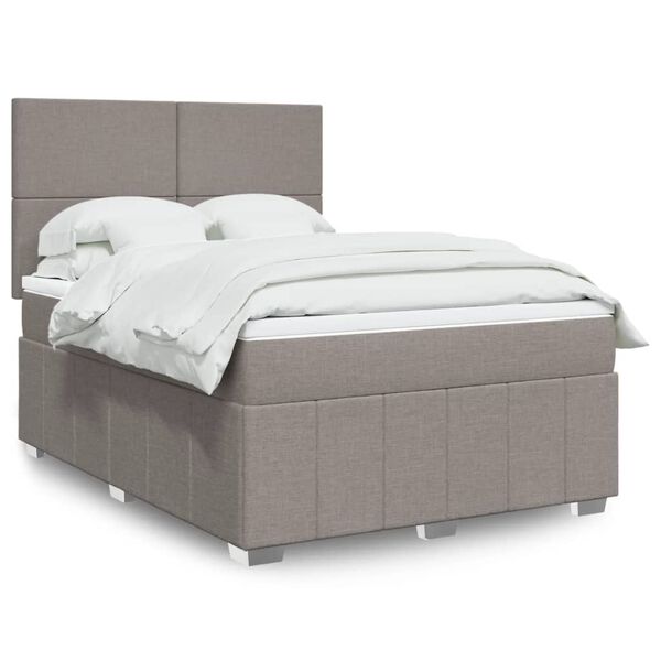 vidaXL Boxspring met matras stof taupe 140x200 cm