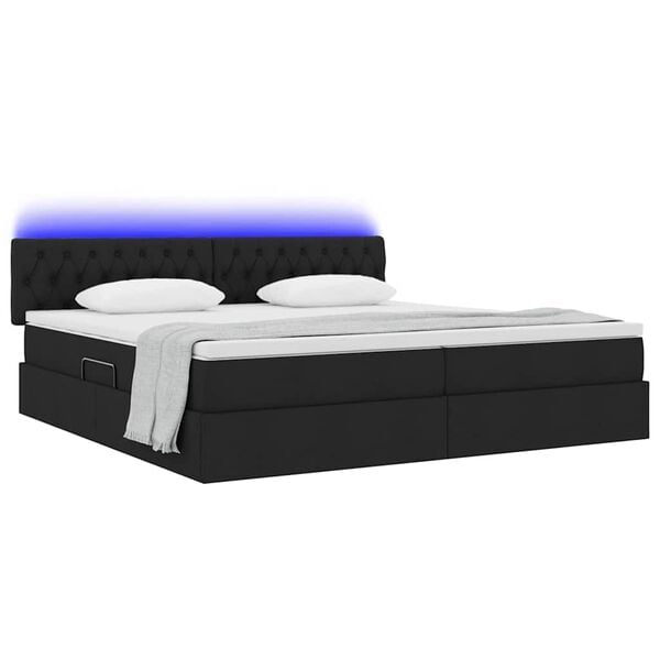 vidaXL Opbergbed met LED met matras Zwart 200 x 200 cm Polyester