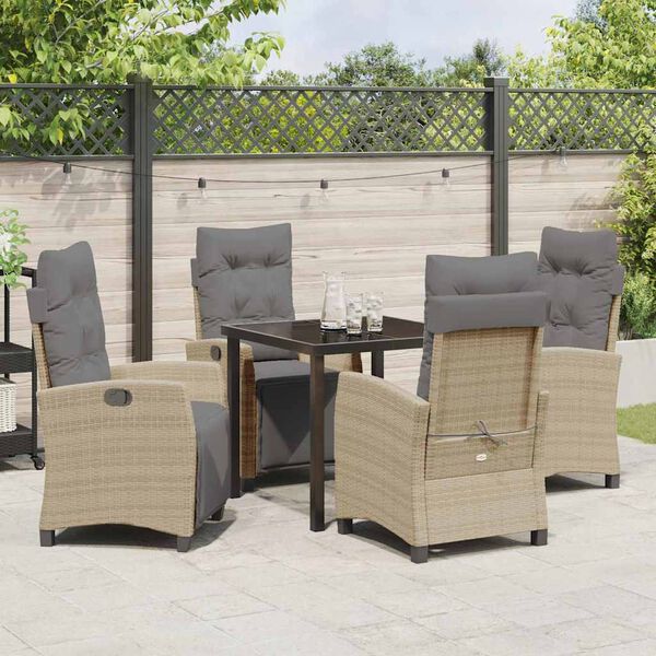 vidaXL Tuin eettafelset met kussen 5 pcs Beige poly rattan