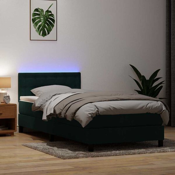 vidaXL Boxspring met matras en LED fluweel donkergroen 80x220 cm