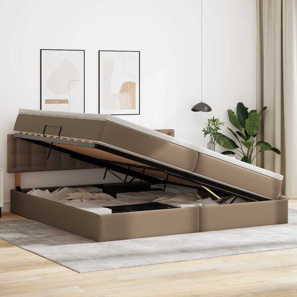 vidaXL Opslag bed met matras Cappuccino 200 x 200 cm Nep Leer