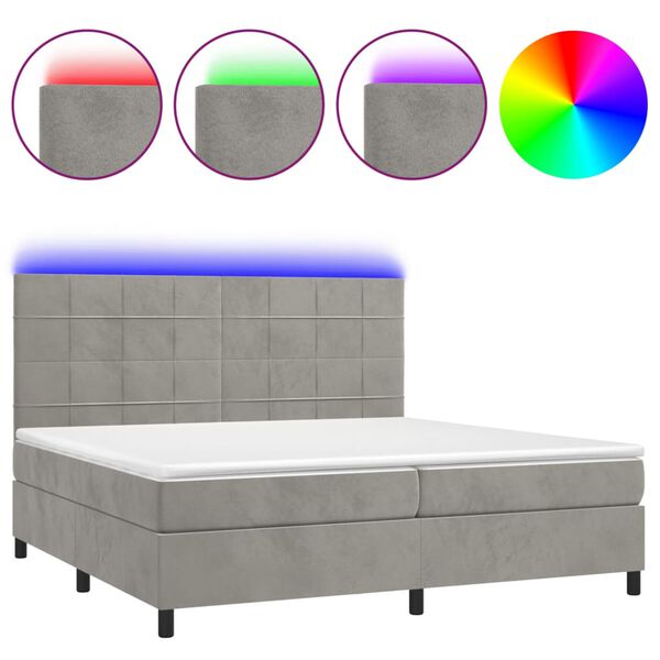 vidaXL Boxspring met matras en LED fluweel lichtgrijs 200x200 cm